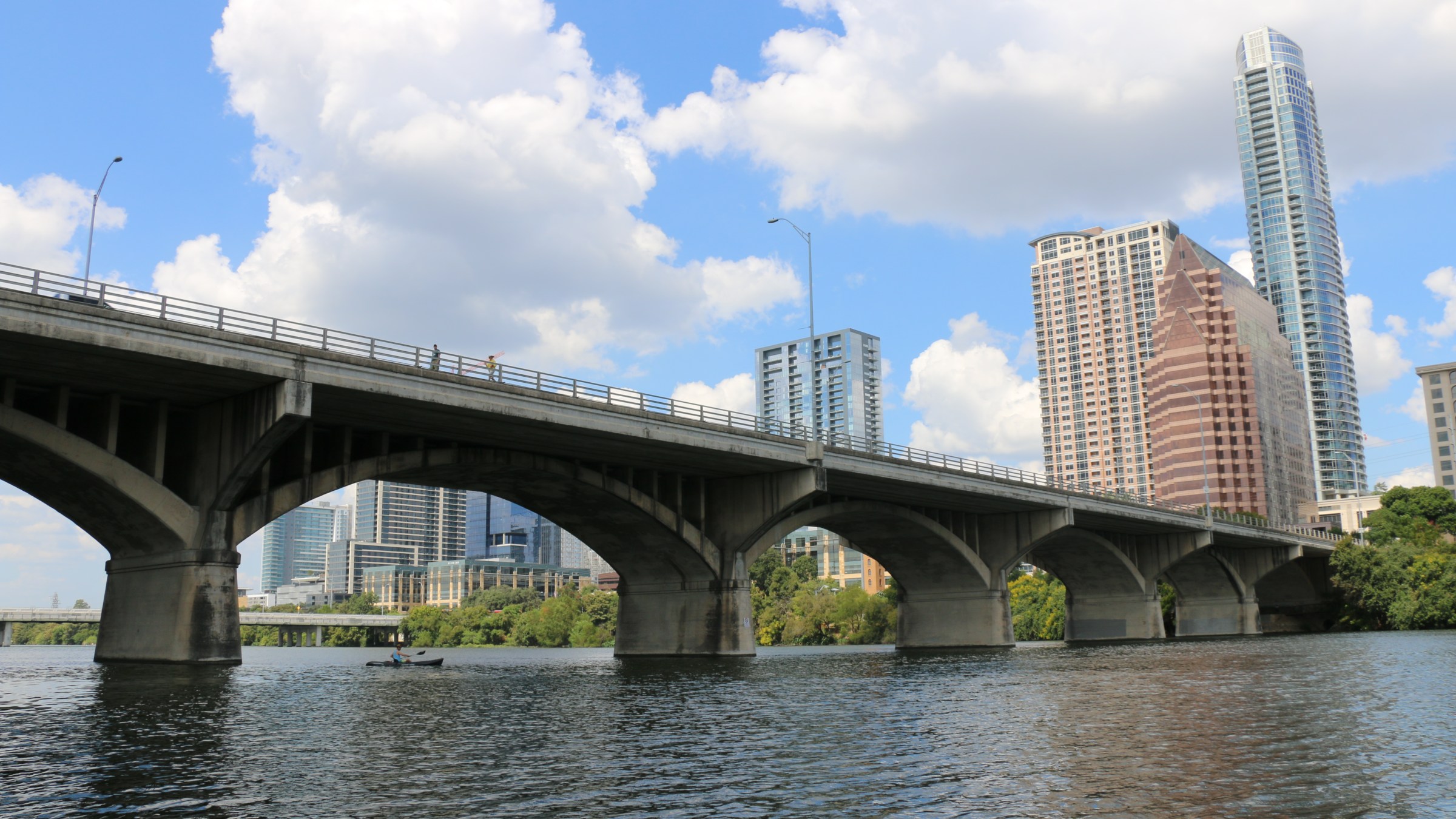 view of congress ave bridge in austin tx from kayak