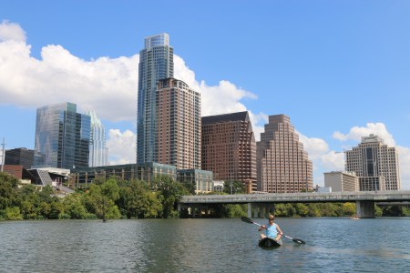 view of downtown austin tx from kayak